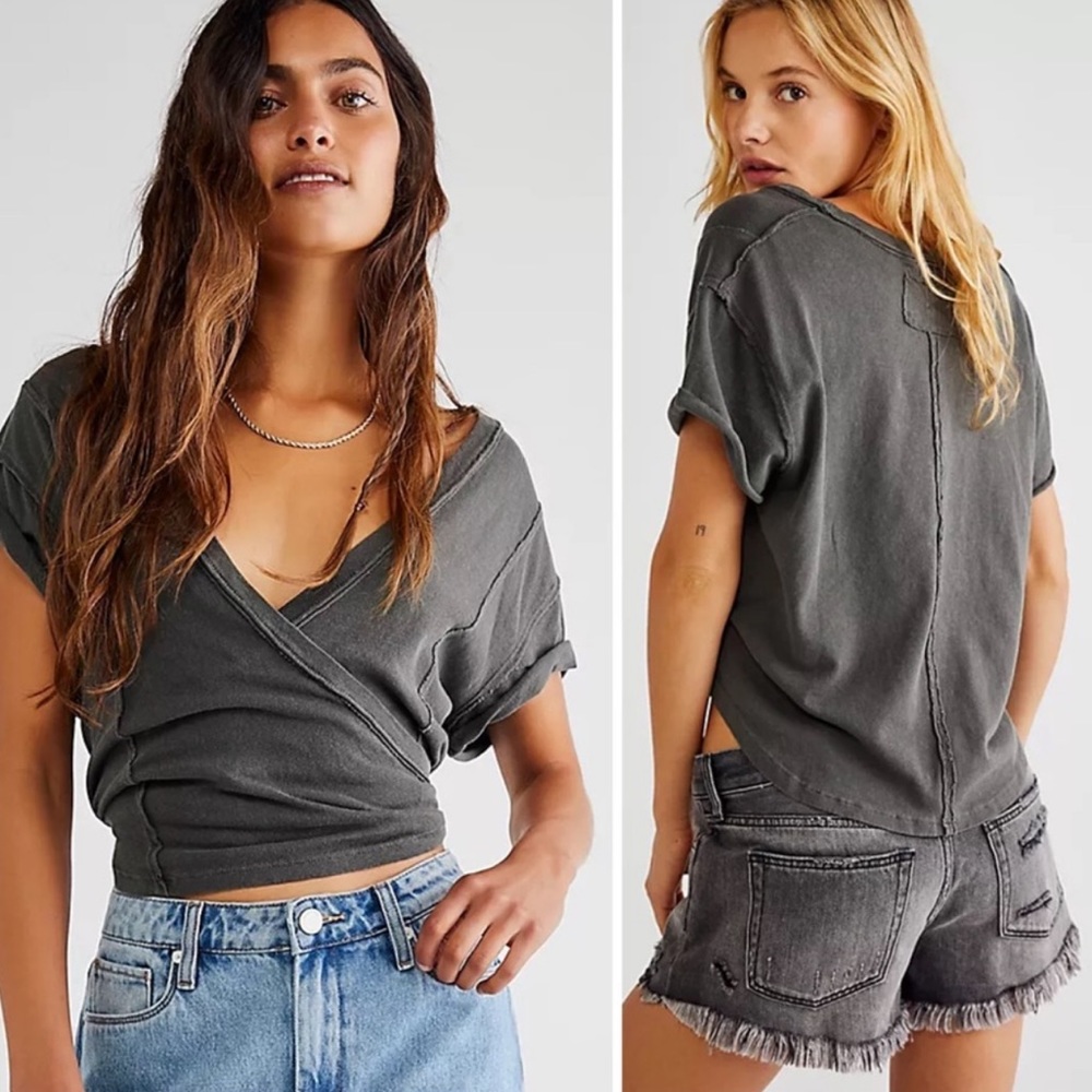 NWT Free People Sasha Wrap Top - Gray - Size XL